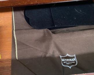 Antique Tiger Oak Sideboard/Buffet Cabinet with Mirror Silverware Drawer with Flannel Cover