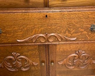 Antique Tiger Oak Sideboard/Buffet Cabinet with Mirror