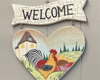 Hand Crafted Painted Rooster Welcome Sign