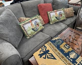 Like New Sofa, Throw Pillows, Teak Deep Carved Coffee Table