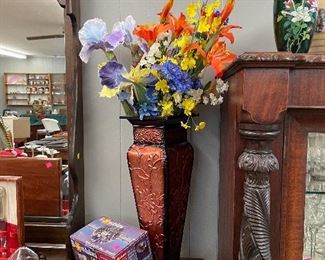 Plantation Curio Cabinet, Assorted Silk Flowers, Dresser with Mirror