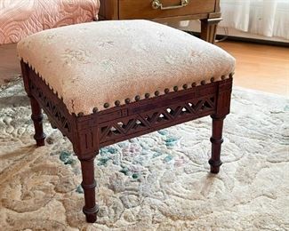 Antique Foot Stool with Upholstered Top (Photo 1 of 3)