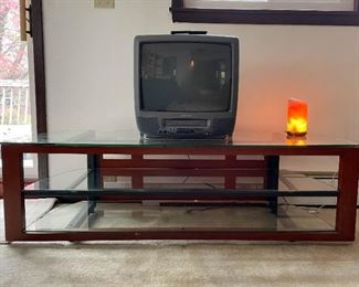 Contemporary Entertainment / TV Stand with Glass Top & Shelves (Photo 2 of 2)
