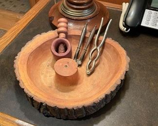 Wooden Nut Bowl and Nutcrackers