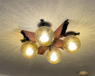 Wooden Ceiling Light Fixture with Crackle Glass Shades