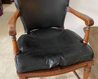 Wooden Open Armchair with Black Upholstery