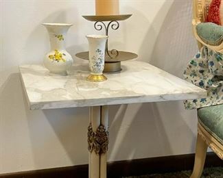 Hollywood Regency Style End Table with Marble Top (there are 2 of these available) Photo 1 of 3