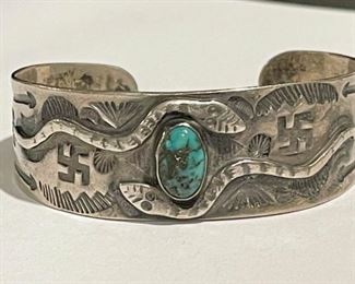 Native American Sterling Silver Cuff Bracelet with Turquoise (Photo 1 of 2)