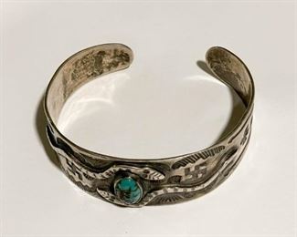 Native American Sterling Silver Cuff Bracelet with Turquoise (Photo 2 of 2)