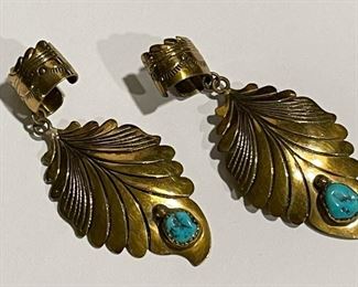 Native American Cuff Earrings with Turquoise (Gold Wash)