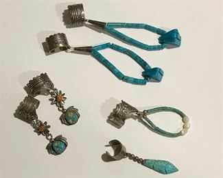 Native American Cuff Earrings with Turquoise & Coral