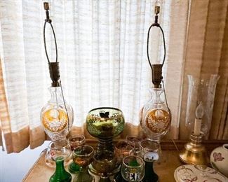Pair of Vintage Etched Glass Table Lamps (Photo 1 of 2)