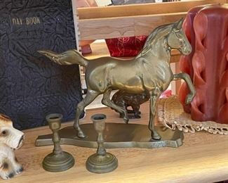 Brass Horse Figure, Mini Candlesticks
