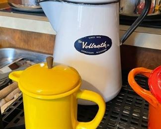 Enamelware Coffee Server, Bright Yellow Pitcher