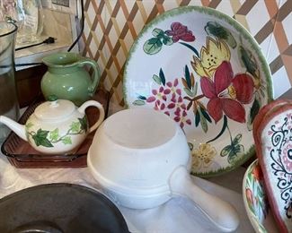 Ivy Teapot, Green Ceramic Pitcher, Stoneware Baker, Hand Painted Serving Bowl