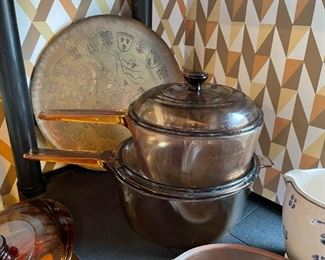 Glass Cooking Pots, Copper Tray