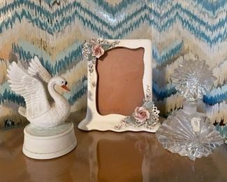Swan Figurine, Ceramic Picture Frame, Perfume Bottle