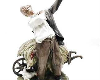 GIUSEPPE CAPPE CAPODIMONTE ITALY FIGURINE RITORNO DAI CAMPI SIGNED G CAPPE $400     DETAILS:
Impressed signature G. Cappe
Stamped on bottom
10" x 10" x 6"
