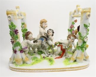 ANTIQUE 1771-1834 CAPODIMONTE CHERUBS PUTTI FROLICKING WITH GOAT IN WINERY       $475 plus shipping
 
 
DETAILS:
Antique (1771-1834)
Capodimonte 
Cherubs/Putti Frolicking with Goat in the Winery
Blue Crown over N Marks 
16"L x 6'5"W x 11"H
 
Condition:  Chips on some of leaves.