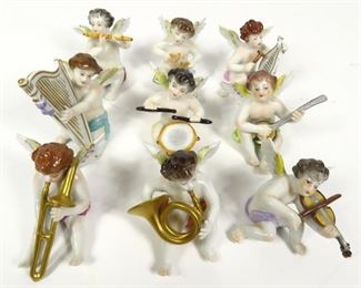 VERY RARE DRESDEN VOLKSTEDT 9 PC PUTTI CHERUB FIGURINE ORCHESTRAL BAND LOT    $899 plus shipping
 
DETAILS:
Volkstedt
Dresden
(9) Piece Figurine Set
Putti Cherub
Orchestral Band Theme
Measurements: Each figurine is roughly 2.5" x 2.5" x 2.5"
 
Condition: Very good overall condition. Figurines show some signs of age (scuffs along the base from being displayed).