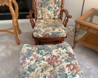 Vintage glider rocker. Upholstered footstool 
