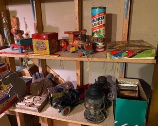 Vintage toys and games; vintage lanterns (lanterns moved to checkout area).