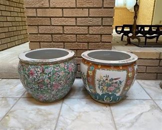 $75                                                                                                         SET OF 2 ASIAN MOTIVE PLANTERS IN A FLORAL MOTIVE
Asian decor is timeless and adds an artistic element both in and outdoors. The similar palette but differing scenes on these companion pots make them an interesting and beautiful addition to your home.
DETAILS + DIMENSIONS:
14.5"L X 14.5"W X 12.5"H
CONDITION:  These pots have been used for planting and have the obvious interior wear to be expected with use.  The exterior shows only minor signs of wear. Please refer to photo's for a more detailed look at condition.  We make every attempt to list and photograph any defects or signs of wear that are significant to this sale. 
LOCAL PICK UP BOYDS, MD.  BUYER IS RESPONSIBLE FOR ANY NECESSARY DISASSEMBLY AND ALL COSTS ASSOCIATED WITH SHIPPING OR PICK UP.