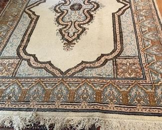 $250                                                                                                           LARGE TRADITIONAL HAND KNOTTED MEDALLION RUG BEIGE FIELD W/ BLUE & TAUPE ACCENTS
This hand knotted rug is handmade using the original technique of carpet making The beautiful beige field is the predominant color. The center of the rug has a beautiful medallion balanced by various light shades and tones of blue and taupe in a floral motive. The design is open which is typical of the Bidjar pattern where a  plain field highlights the central medallion which is considered to be the heart of the rug. 
**OFFERS CONSIDERED
DETAILS + DIMENSIONS:
133" X 92"
CONDITION: This rug shows signs of wear to be expected with a piece of this age with use. Signs of wear are mainly on the edge or fringed areas with the body of the rug being in good condition.  Please refer to photo's for a more detailed look at condition.  We make every attempt to list and photograph any d