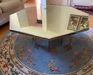 $250                                                                                                                   MID CENTURY MIRRORED OCTOGONAL COFFEE TABLE WITH MIRRORED PEDESTAL BASE
**OFFERS CONSIDERED
Add light and dimension to any room with this full mirrored coffee table.  Think of this piece with candles in the evening.  This is definitely the gem to add polish and sparkle to your life.
DETAILS + DIMENSIONS:
42"W X 42"D X16"H
CONDITION: This piece has been well cared for and are in very good condition. Please refer to photo's for a more detailed look at condition.  We make every attempt to list and photograph any defects or signs of wear that are significant to this sale. 
LOCAL PICK UP BOYDS, MD. (PIECE IS ON THE FIRST FLOOR WITH EASY ACCESS)  BUYER IS RESPONSIBLE FOR ANY NECESSARY DISASSEMBLY AND ALL COSTS ASSOCIATED WITH SHIPPING OR PICK UP.  THIS IS A VERY HEAVY PIECE AND WILL NEED THE APPROPRIATE MANPOWER TO MOVE IT.     
