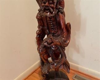 $75                                                                                                            VINTAGE CARVED ROSEWOOD FIGURINE STATUE
Whimsical carved Rosewood figure of a smiling man.  Great addition to an empty corner that needs an interesting art piece.
**OFFERS CONSIDERED 
DETAILS + DIMENSIONS:
12"W X 10"D X 35"H
CONDITION: This piece has been well cared for and are in very good condition. Please refer to photo's for a more detailed look at condition.  We make every attempt to list and photograph any defects or signs of wear that are significant to this sale. 
LOCAL PICK UP BOYDS, MD. (PIECE IS ON THE FIRST FLOOR WITH EASY ACCESS)  BUYER IS RESPONSIBLE FOR ANY NECESSARY DISASSEMBLY AND ALL COSTS ASSOCIATED WITH SHIPPING OR PICK UP.                 