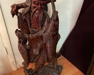 $75                                                                                                                 VINTAGE CARVED ROSEWOOD FIGURINE STATUE OF AN OLD FISHERMAN
Very cool vintage Chinese hand-carved rosewood nautical "Fisherman" statue figurine. The Item is in good condition for its age. Made completely of a hand-carved mahogany or rosewood, it is free of any chipped, broken/missing pieces or major imperfections. Minor flaws are present from age'
Approx. 3' H                                                                                                                             
CONDITION: This piece has been well cared for and are in very good condition. Please refer to photo's for a more detailed look at condition.  We make every attempt to list and photograph any defects or signs of wear that are significant to this sale. 
LOCAL PICK UP BOYDS, MD. (PIECE