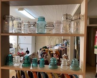 VINTAGE CANNING JARS AND GLASS INSULATORS