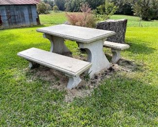 CONCRETE TABLE AND 2 BENCHES