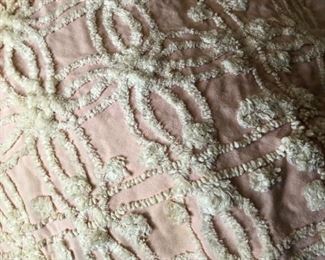Pink and white Chenille bedspread