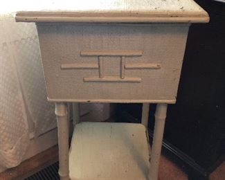 Vintage painted wicker sewing box