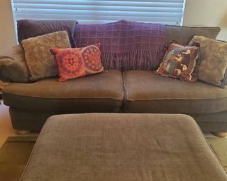 ($150)  Couch with Ottoman and Throw Pillows