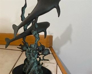 Bronze Dolphin Sculpture 14"