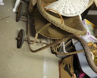 Vintage baskets,  baby trolley, decor