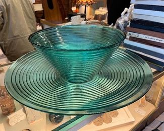Mid century modern aquamarine large Bowl with matching plate