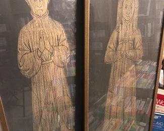 (On right) Brass rubbings of Margaret Spycer One of four wives of Reginal Spycer 1492.  (On left) Reginald Spycer.  

These brass rubbing were done at the St. James Cathedral Piccadilly London in 1976.