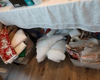 3 large boxes of material,patterns, some  yarn 