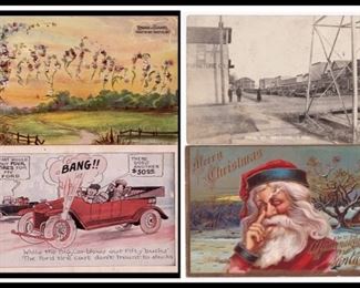 Postcard samples including an advertising card for Ford and Real Photo Postcards.