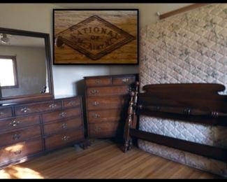 Beautiful Solid Cherry Bedroom Set with Full Size Original Mattress Factory Bed. Made by National Mt. Airy Co. in North Carolina.