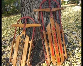 Vintage Eskimo Brand and American Brand vintage sleds.