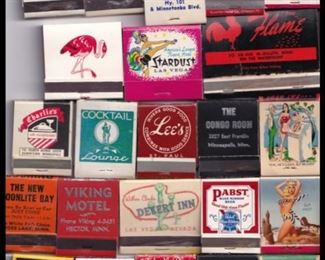 Sampling of some of the Vintage Match Covers including Las Vegas, Minnesota Supper Clubs, Hotels, Beer, Bowling and more.