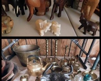 Carved Elephants, Candlesticks, other decorative items.