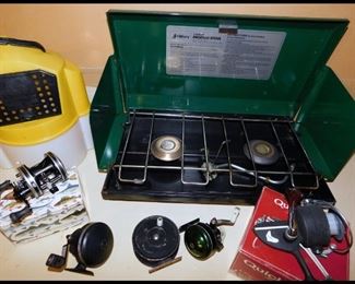Fishing Reels and Camp Stove.