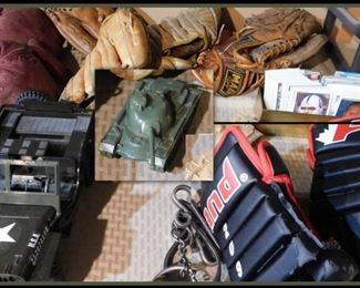 Toys, Baseball Gloves and Hockey Mitts.