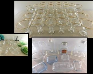 Gold Rimed Candlewick Crystal, Refrigerator Dishes and Fire King.