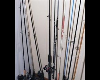Fishing poles and reels.